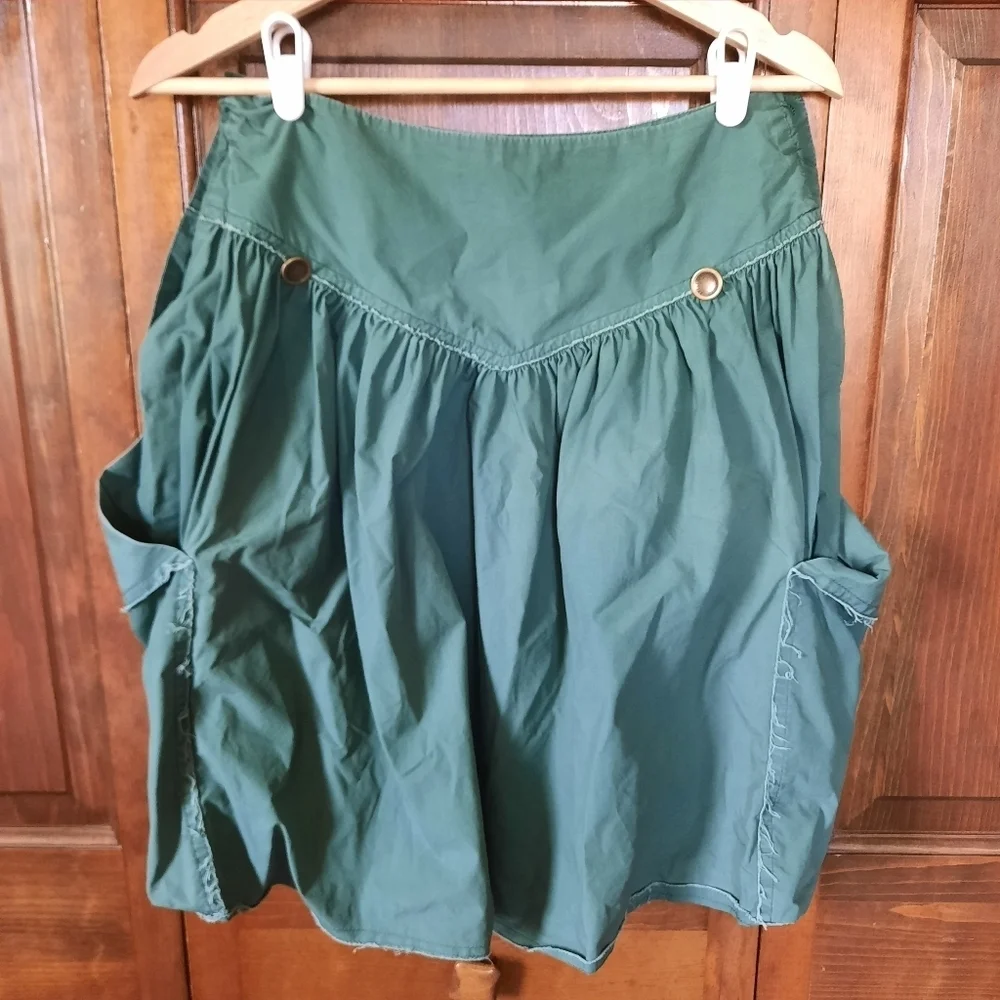 Vintage Y2K Bellvilles Green Frayed Edge Pleated Midi Skirt W/ Pockets Size S/M